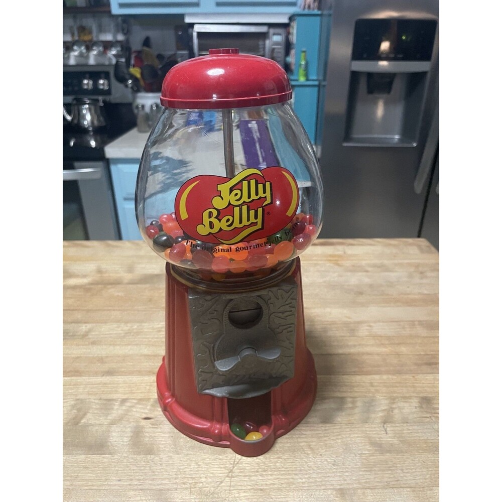 Jelly Belly Countertop Candy Dispenser Red Bulk Gumball Machine Glass Globe